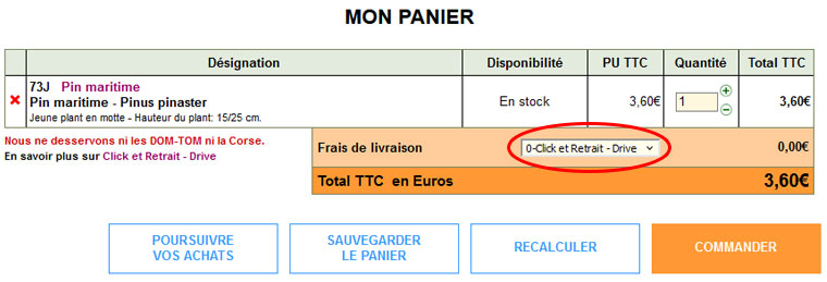 Panier - click et retrait