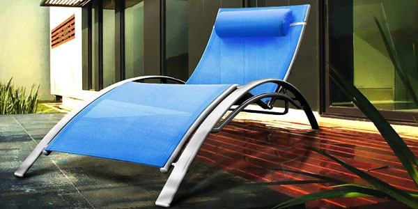 Bain de soleil design en textilne Bleu et aluminium gris